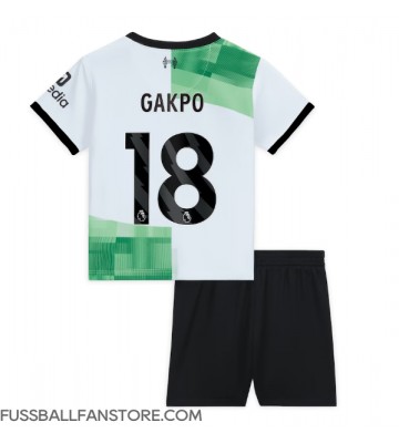 Liverpool Cody Gakpo #18 Replik Auswärtstrikot Kinder 2023-24 Kurzarm (+ Kurze Hosen)